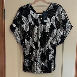 Glamorous Black and Silver Sequin Blouse